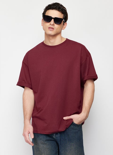 Claret Red Oversize/Wide Cut Basic 100% Cotton T-shirt