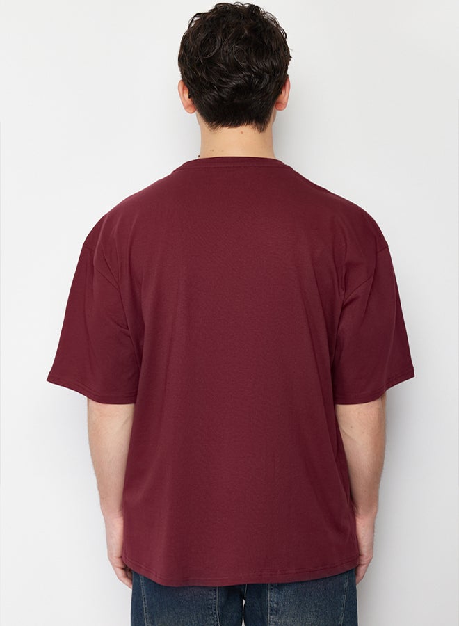 trendyol Claret Red Oversize/Wide Cut Basic 100% Cotton T-shirt - Image 2