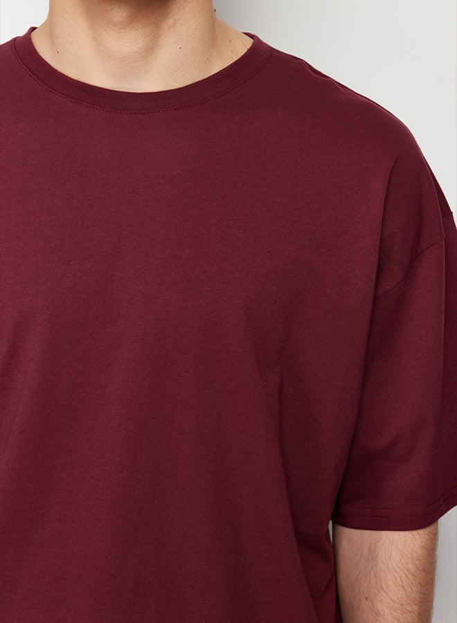 trendyol Claret Red Oversize/Wide Cut Basic 100% Cotton T-shirt - Image 5