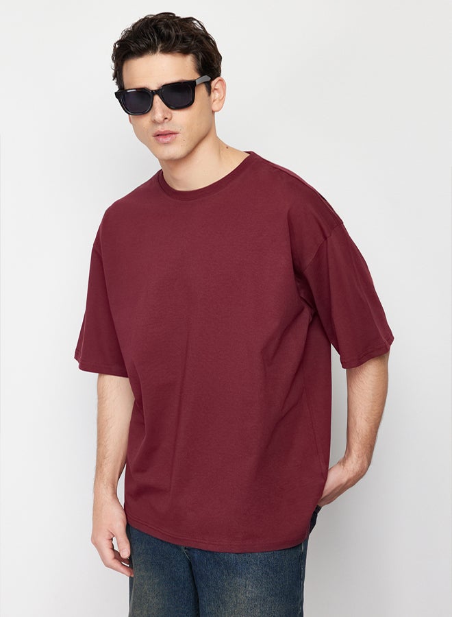 trendyol Claret Red Oversize/Wide Cut Basic 100% Cotton T-shirt - Image 3