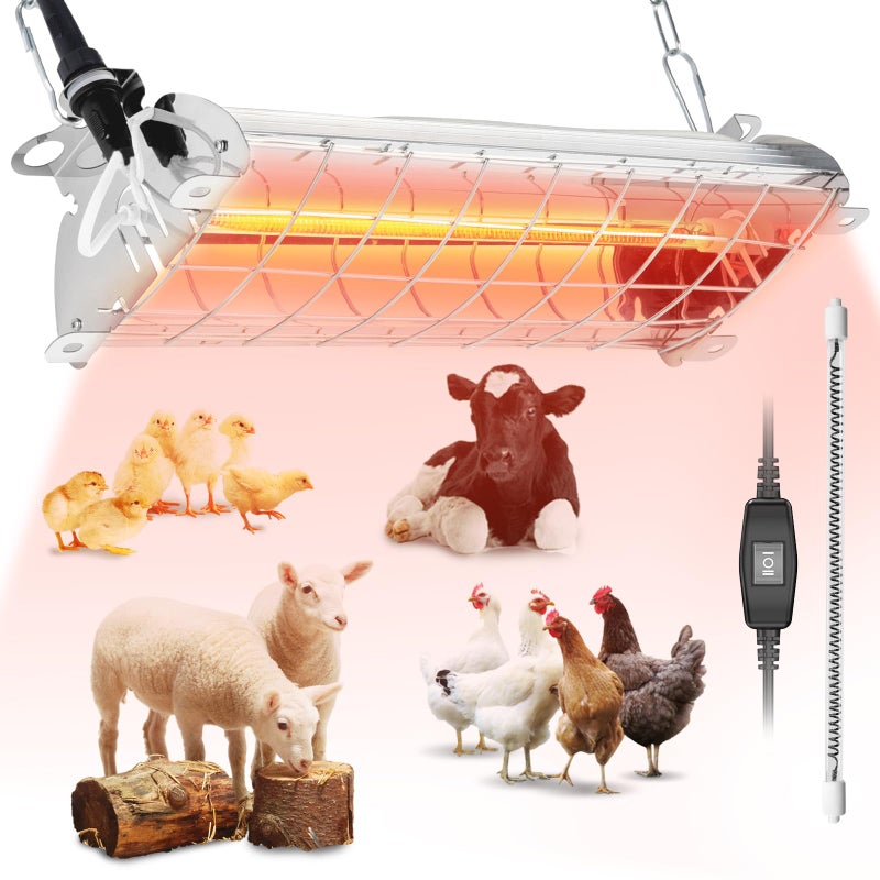 Chtoocy Large 400W Heat Lamp for 60 Chicks, Chicken Coop Heater with Carbon Fiber Bulb Chicks Brooder Plates, Adjust 2 Mode Temp&Hanging Height for Pet House Livestock Greenhouse 14x5.5x3IN - Image 1