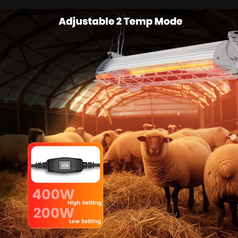 Chtoocy Large 400W Heat Lamp for 60 Chicks, Chicken Coop Heater with Carbon Fiber Bulb Chicks Brooder Plates, Adjust 2 Mode Temp&Hanging Height for Pet House Livestock Greenhouse 14x5.5x3IN - Image 4
