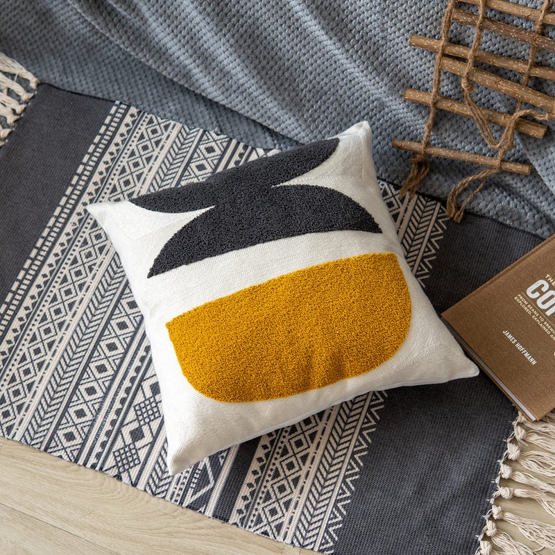 VANNCIO Square Bohemian Decorative Pillow Cover Abstract Cotton Hand Woven Throw Pillowcase for Boho Bedroom Living Room Modern Decor Home Cushion Sham 18x18 1PCBlack Mustard