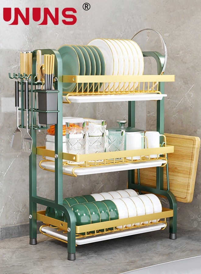 UNUNS Dish Drying Rack,3-Tier Side Sink Dish Drying Rack For Kitchen Counter,Space Saving Multipurpose Dish Rack With Utensil Holder,Sink Caddy,Cutting Board,Cutlery Basket,Knife Rack - Image 1