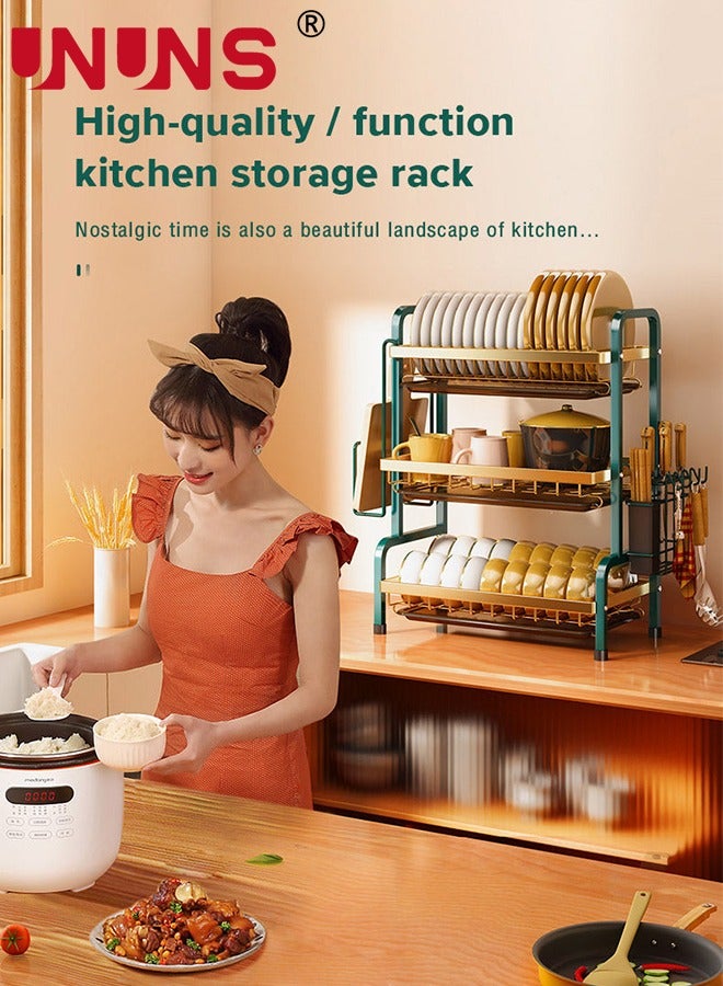 UNUNS Dish Drying Rack,3-Tier Side Sink Dish Drying Rack For Kitchen Counter,Space Saving Multipurpose Dish Rack With Utensil Holder,Sink Caddy,Cutting Board,Cutlery Basket,Knife Rack - Image 4