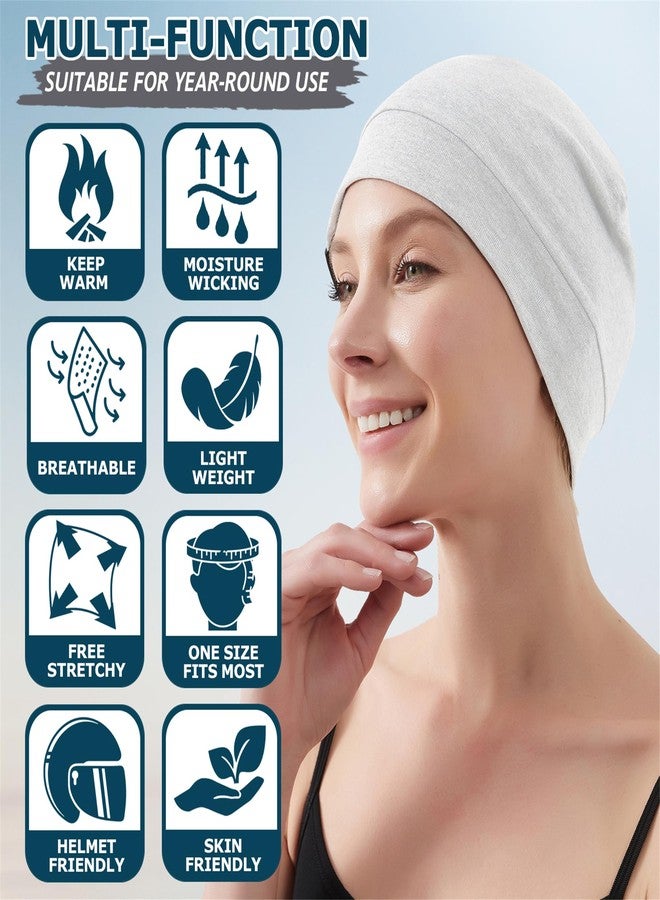 Headshion Cotton Skull Caps for Men Women,4-Pack Lightweight Beanie Sleep Caps Chemo Headwear 4 Grey - Image 5