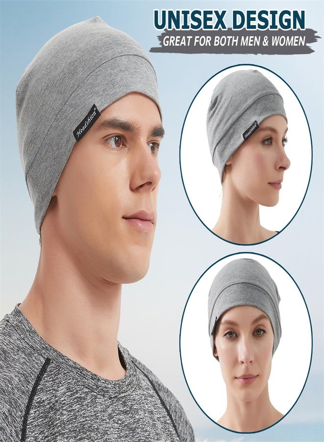 Headshion Cotton Skull Caps for Men Women,4-Pack Lightweight Beanie Sleep Caps Chemo Headwear 4 Grey - Image 4
