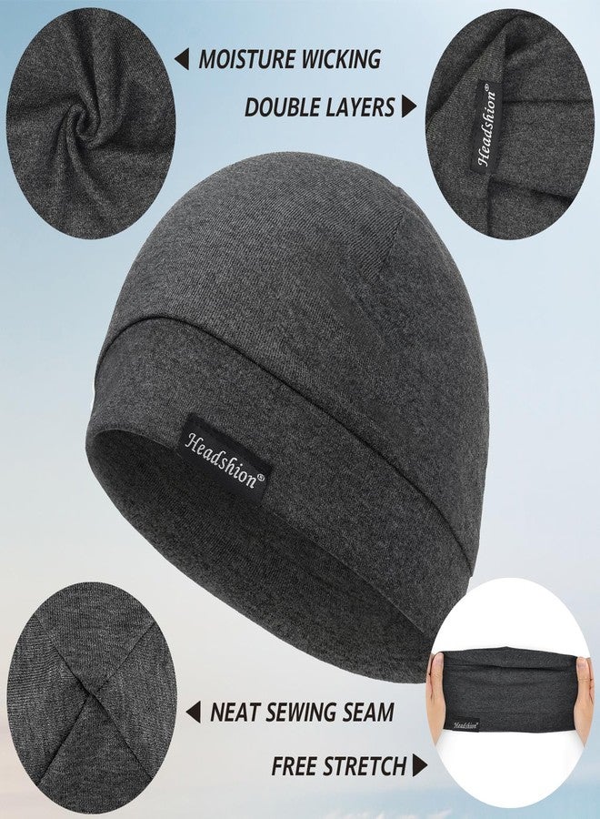 Headshion Cotton Skull Caps for Men Women,4-Pack Lightweight Beanie Sleep Caps Chemo Headwear 4 Grey - Image 2