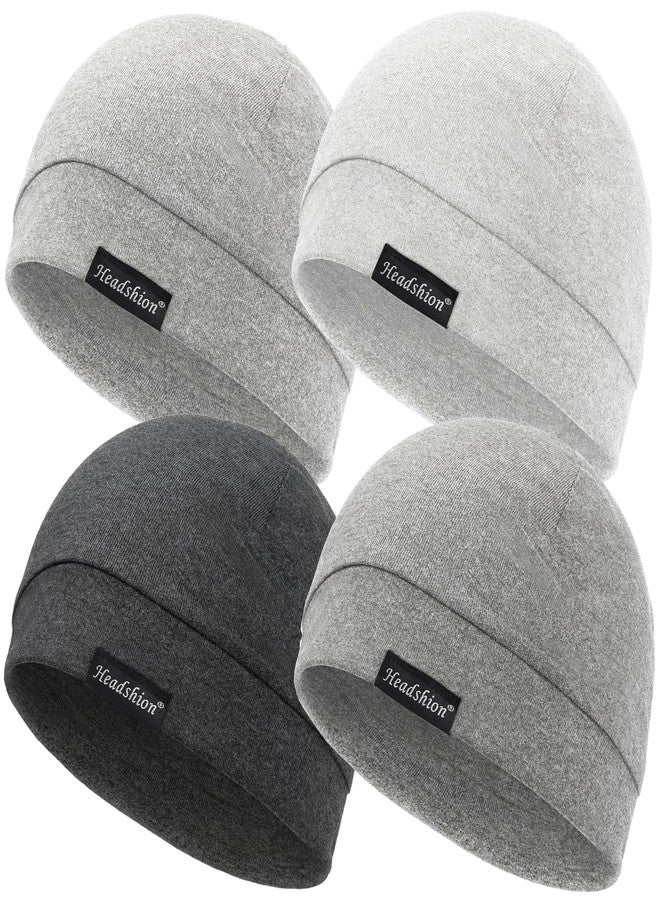 Headshion Cotton Skull Caps for Men Women,4-Pack Lightweight Beanie Sleep Caps Chemo Headwear 4 Grey - Image 1