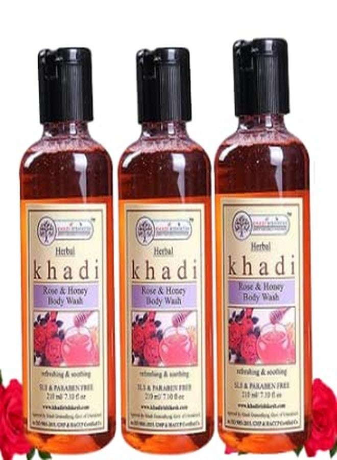 KHADI RISHIKESH Herbal Rose Honey Nourishing Body Wash For Softer, Smoother Skin With Rose Geranium Oil,Aloe Vera,Honey,Essential Oil Add Natural Radiance (Pack of 3 (3X210ml)) - Image 2