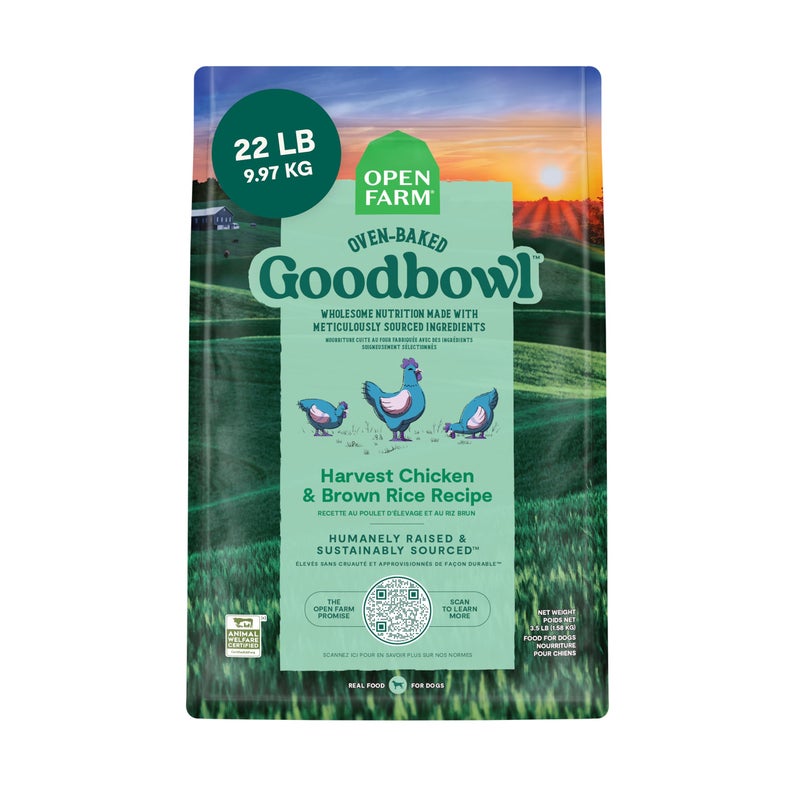 Open Farm Goodbowl, Oven-Baked Small Batch Dry Dog Food - Harvest Chicken & Brown Rice Recipe, Includes Non-GMO Produce & Grains, 22lb Bag (352oz Bag) - Image 1