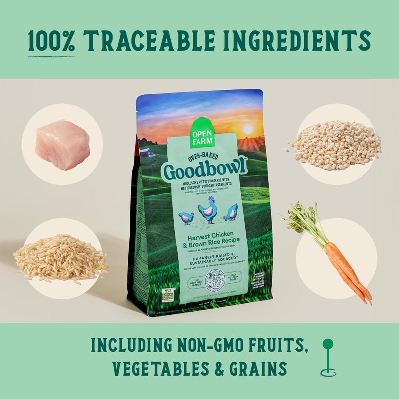 Open Farm Goodbowl, Oven-Baked Small Batch Dry Dog Food - Harvest Chicken & Brown Rice Recipe, Includes Non-GMO Produce & Grains, 22lb Bag (352oz Bag) - Image 4