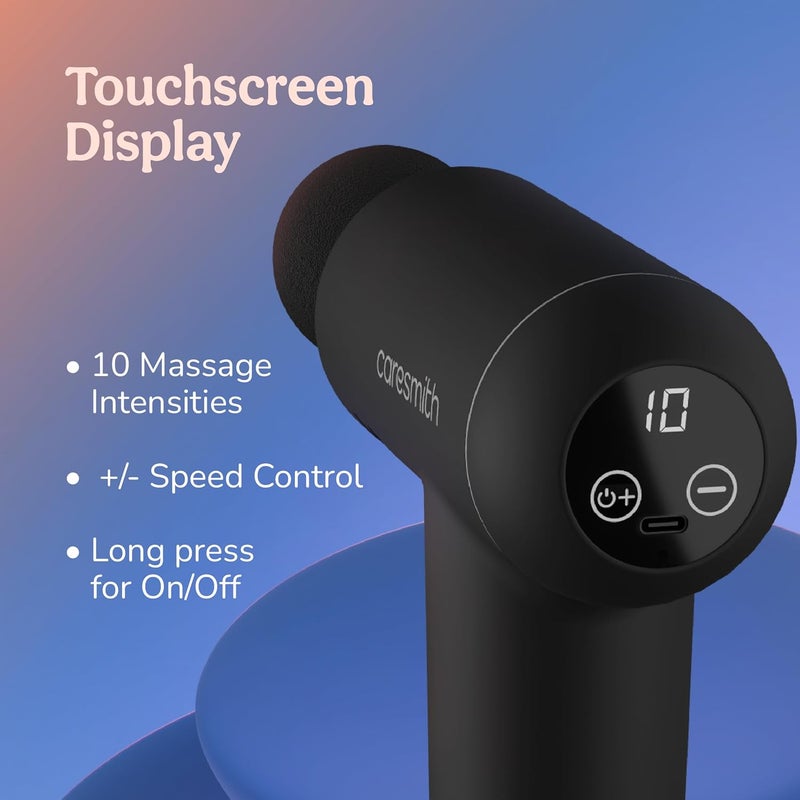 CARESMITH مسدس تدليك Charge Boost Max مع شاشة تعمل باللمس | آلة تدليك لتخفيف آلام الجسم | جهاز تدليك بـ 10 سرعات، أسود - Image 3