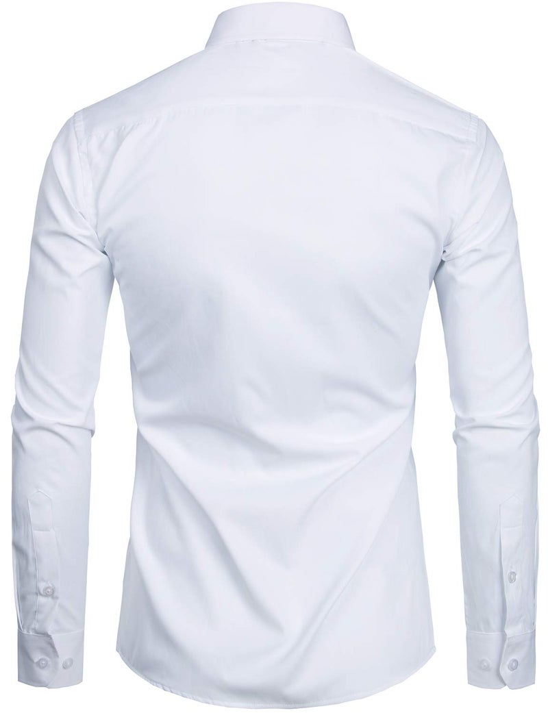 ZEROYAA Men's Long Sleeve Dress Shirt Solid Slim Fit Casual Business Formal Button Up Shirts with Pocket ZSSCL01 White Small - Image 2