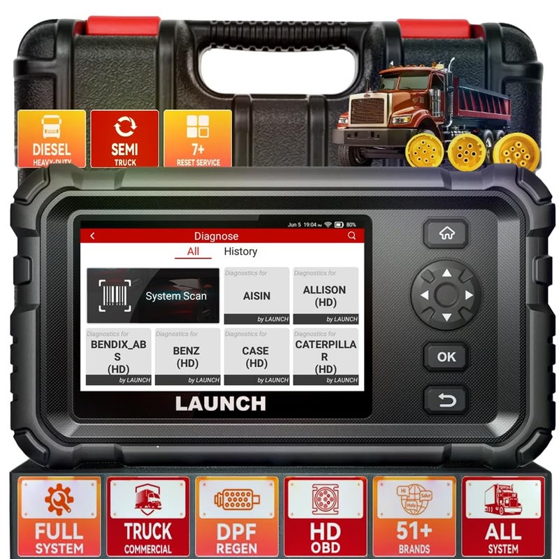 LAUNCH CRP129 HD Heavy Duty Truck Scanner with DPF Regen Injector Cutoff Full System Diesel Diagnostic Scan Tool for Cummins Caterpillar Pickup Tractor More Commercial Vehicle SemiTrucks