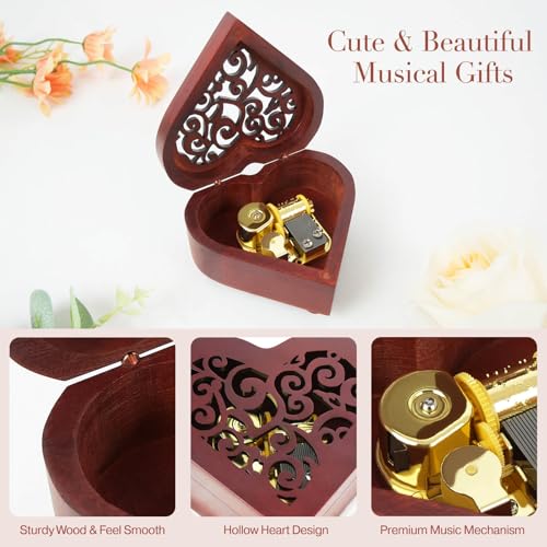 Gzdiyty You are My Sunshine Music Box, Heart Shaped Wind Up Cute Wood Engraved Vintage Musical Gifts for Lover Girlfriend Boyfriend Husband Wife Woman Valentine's Day Christmas Anniversary Birthday Wedding - Image 5