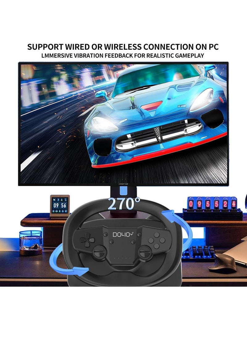 DOYO Wireless Gaming Racing Wheel with Cat Ear Light, Bluetooth Wired Dual-Mode Steering Wheel for Nintendo Switch, PC, PS4, PS3, ios/Android mobile phones, Tablets Black  - Image 5
