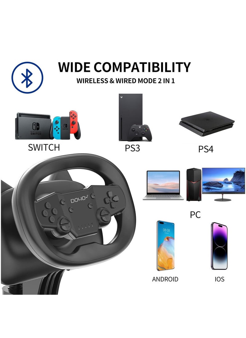 DOYO Wireless Gaming Racing Wheel with Cat Ear Light, Bluetooth Wired Dual-Mode Steering Wheel for Nintendo Switch, PC, PS4, PS3, ios/Android mobile phones, Tablets Black  - Image 3