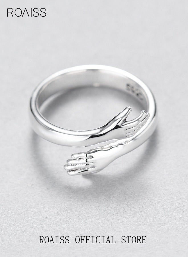 roaiss Love Embrace Couple Rings, Simple Fashion Embrace Rings, Open Couple Rings, Finger Ring Hug Shape Adjustable Size for Women, Silver - Image 5