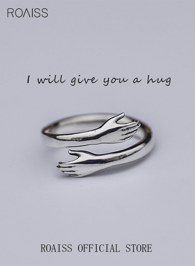 roaiss Love Embrace Couple Rings, Simple Fashion Embrace Rings, Open Couple Rings, Finger Ring Hug Shape Adjustable Size for Women, Silver - Image 2