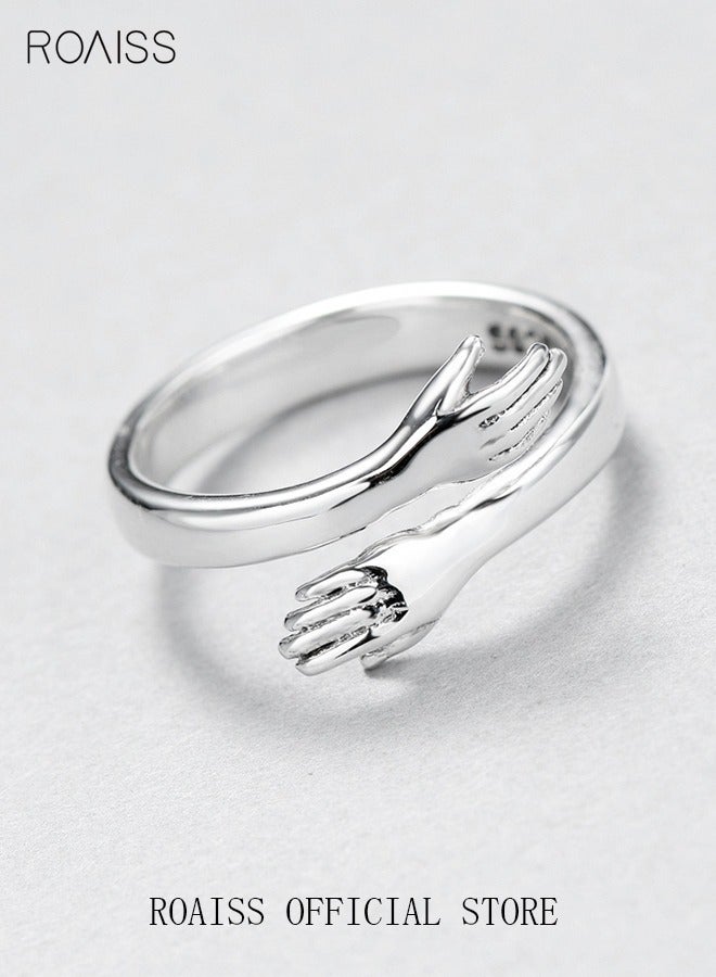 roaiss Love Embrace Couple Rings, Simple Fashion Embrace Rings, Open Couple Rings, Finger Ring Hug Shape Adjustable Size for Women, Silver - Image 4