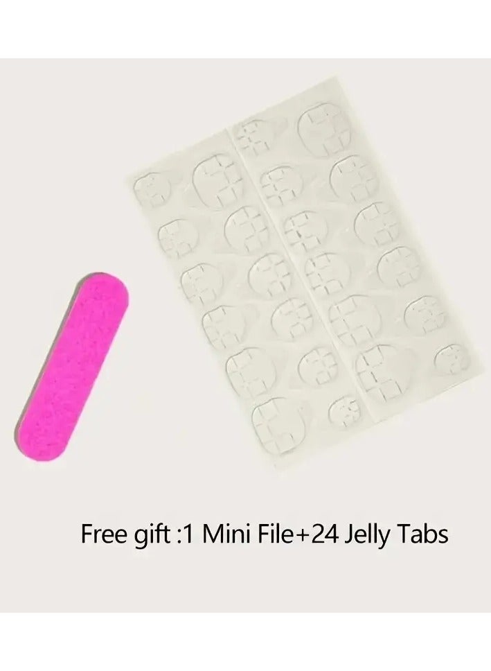 ORiTi Glossy Square Pink Press On Nails with White Tip Design - Long-Lasting and Easy to Apply - Image 2