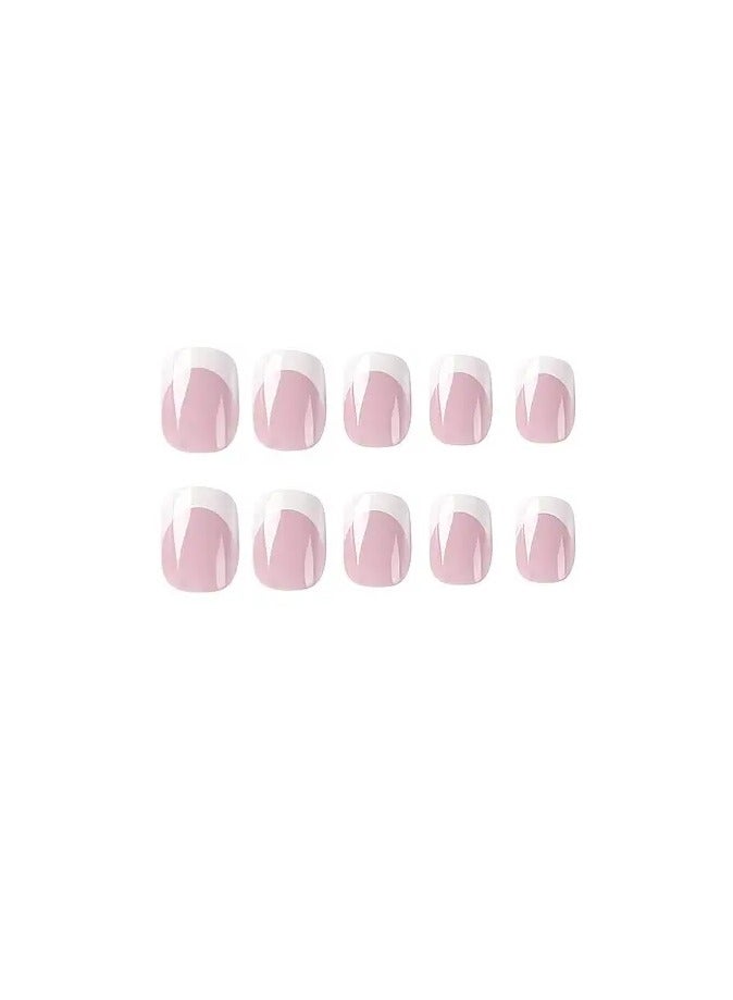 ORiTi Glossy Square Pink Press On Nails with White Tip Design - Long-Lasting and Easy to Apply - Image 3