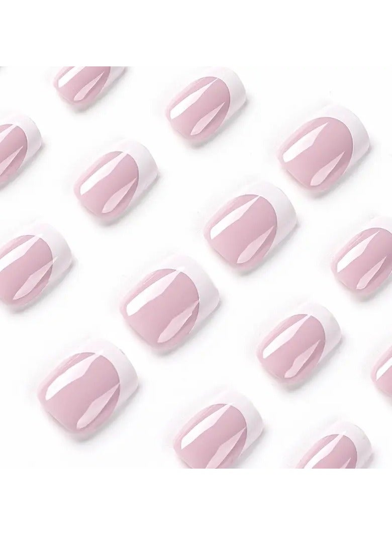 ORiTi Glossy Square Pink Press On Nails with White Tip Design - Long-Lasting and Easy to Apply - Image 4