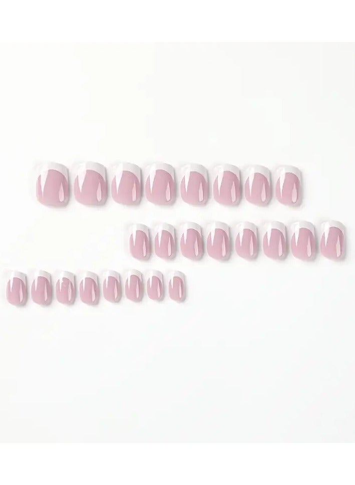 ORiTi Glossy Square Pink Press On Nails with White Tip Design - Long-Lasting and Easy to Apply - Image 5