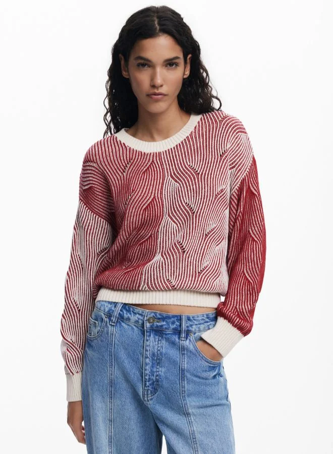 Two-tone knit sweater