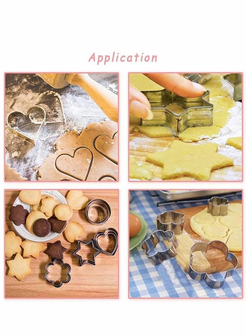Stainless Steel Biscuit Mould, Kitchen DIY Baking Tool Set Flower Round Heart Star Shape Biscuit Stainless Steel Metal Molds Cutters for Kitchen Baking Halloween Small Cookie Cutters (12 PCS) - Image 3