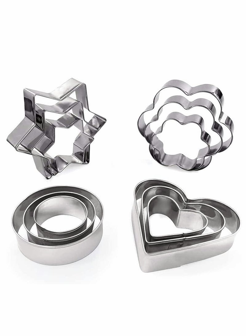 Stainless Steel Biscuit Mould, Kitchen DIY Baking Tool Set Flower Round Heart Star Shape Biscuit Stainless Steel Metal Molds Cutters for Kitchen Baking Halloween Small Cookie Cutters (12 PCS) - Image 1