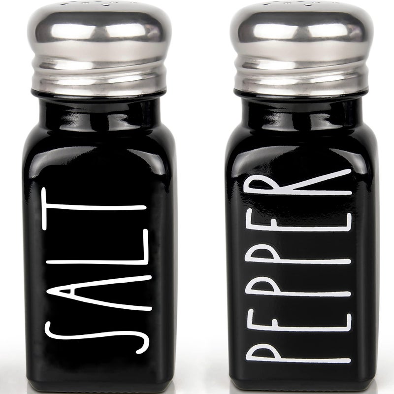 Brighter Barns Black Salt and Pepper Shakers Set by Brighter Barns - Cute Kitchen Decor - Gothic or Halloween Kitchen Decor - Glass Shaker with Stainless Steel Lid for Home, Restaurant, Gifts (Black) - Image 1