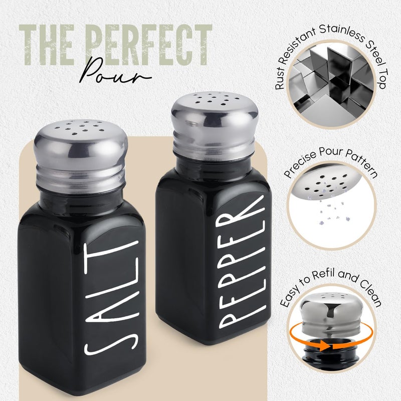 Brighter Barns Black Salt and Pepper Shakers Set by Brighter Barns - Cute Kitchen Decor - Gothic or Halloween Kitchen Decor - Glass Shaker with Stainless Steel Lid for Home, Restaurant, Gifts (Black) - Image 2