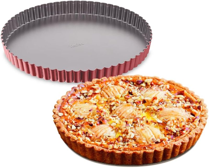 T-fal TEFAL Baking Mold | Delibake 28 cm Tart Pan | Red | Base That Converts Into Serving Plate | Perfect Release | High-Quality Carbon Steel Bakeware | Easy to Clean | 2 Years Warranty | J1641514 - Image 1