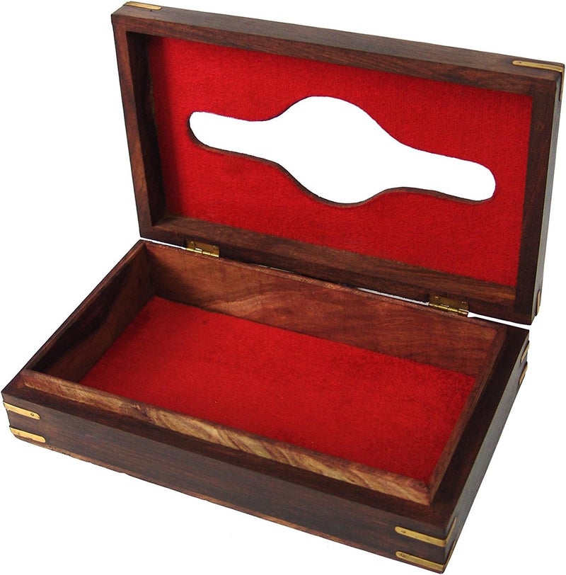 ITOS365 Handmade Wooden Tissue Box Cover with Brass Inlay & Velvet Interior | Decorative Rectangular Napkin Holder | 9 x 5 x 3 Inches - Image 2