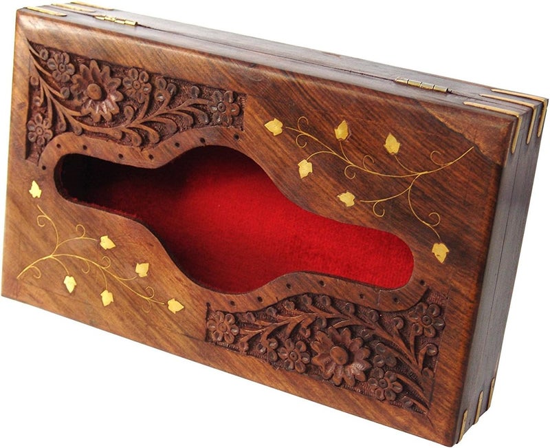 ITOS365 Handmade Wooden Tissue Box Cover with Brass Inlay & Velvet Interior | Decorative Rectangular Napkin Holder | 9 x 5 x 3 Inches - Image 3