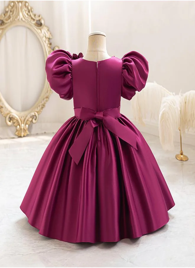 بيبي كلو Deep Burgundy Floral Party Dress for Girls