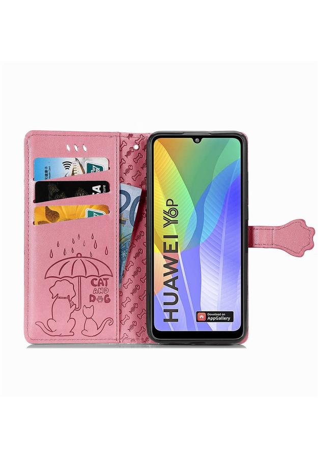 اس-توب جراب لهاتف Huawei Y6P، جراب جلدي أفقي منقوش عليه قطة وكلب لطيف مع حامل / فتحة بطاقة / محفظة / حبل - Image 2