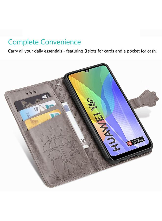 اس-توب جراب لهاتف Huawei Y6P، جراب جلدي أفقي منقوش عليه قطة وكلب لطيف مع حامل / فتحة بطاقة / محفظة / حبل - Image 5