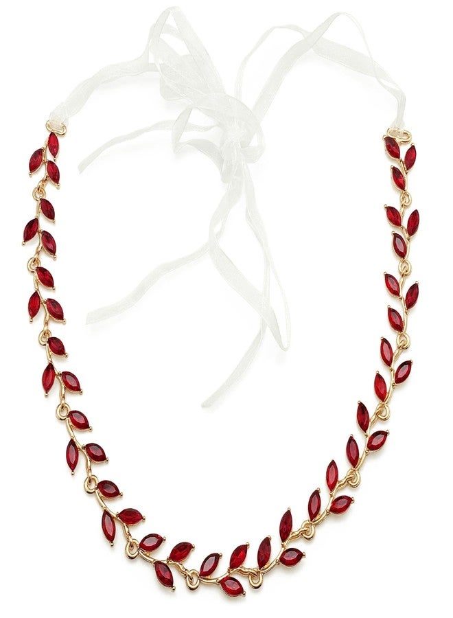 BETITETO Bridal Crystal Headband Wedding Rhinestone Gold Metal Hair Vine Pieces Accessories for Women and Girls (Red) - Image 1