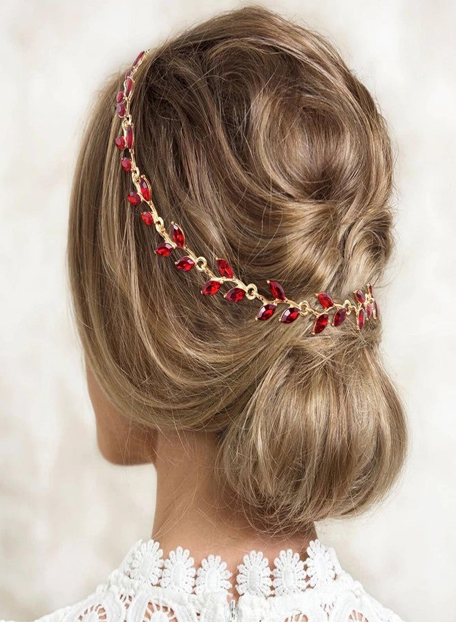 BETITETO Bridal Crystal Headband Wedding Rhinestone Gold Metal Hair Vine Pieces Accessories for Women and Girls (Red) - Image 2