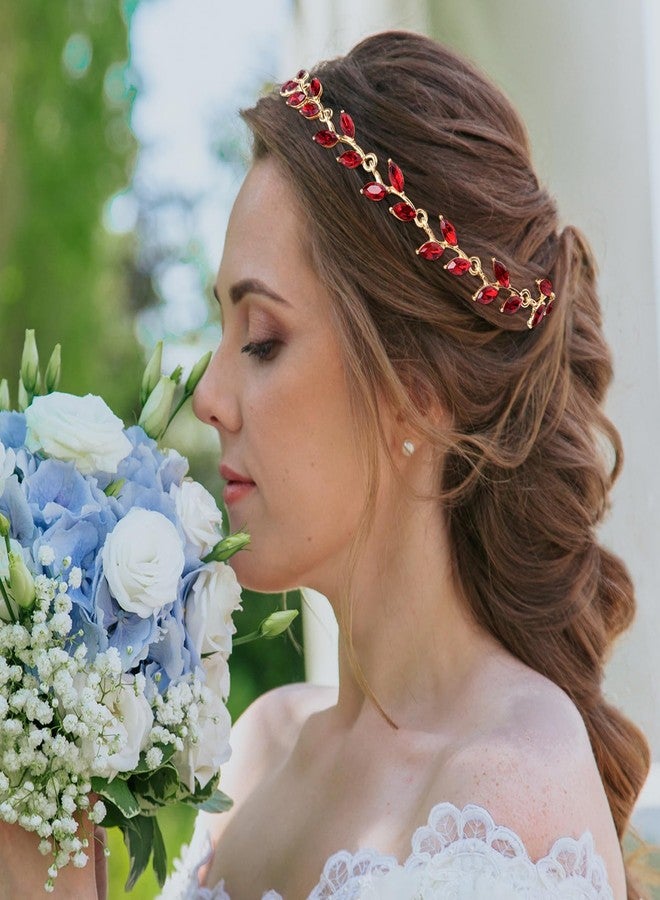 BETITETO Bridal Crystal Headband Wedding Rhinestone Gold Metal Hair Vine Pieces Accessories for Women and Girls (Red) - Image 3