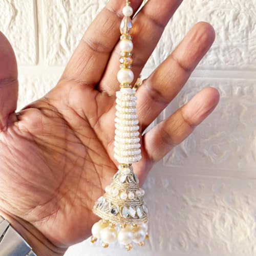 Adikala Craft Store Handmade Ethnic Latkan Tassel Set of 2 for Saree Pallu, Blouse, Suits, Dupatta, Lehenga Decor (French Wire Cone) - Image 2
