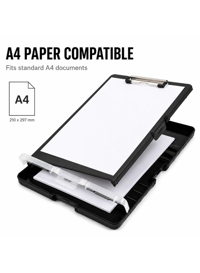 DIOTTI A4 Clipboard Storage Case, Black Writing Clipboard with Built In File Box, Portable Document Organizer for Office, School, Work, Travel and Daily Use - Image 2