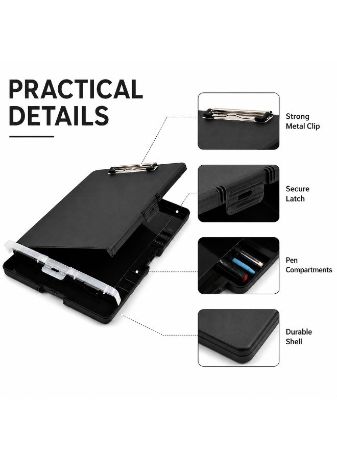 DIOTTI A4 Clipboard Storage Case, Black Writing Clipboard with Built In File Box, Portable Document Organizer for Office, School, Work, Travel and Daily Use - Image 3