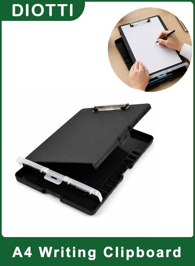 DIOTTI A4 Clipboard Storage Case, Black Writing Clipboard with Built In File Box, Portable Document Organizer for Office, School, Work, Travel and Daily Use - Image 1