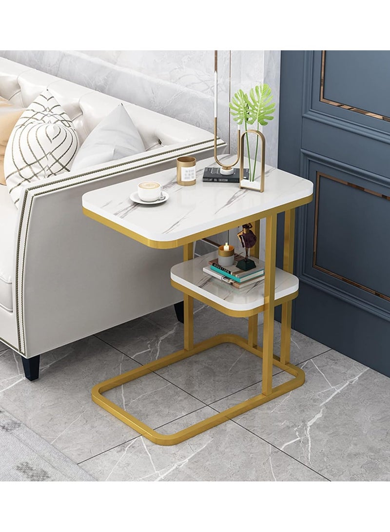 DubaiGallery طاولة قهوة مربعة مزدوجة الطبقات من الرخام مع ساق معدني - Image 2