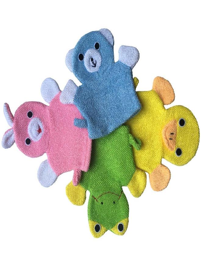 Kids Helper Cute Baby Kids Bath Sponge / Mitt / Glove Set of 4 Cartoon Rabbit/Frog/Duck/Bear - Image 1