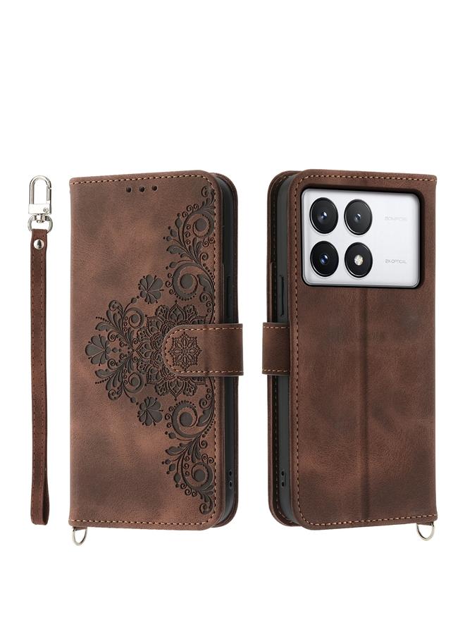 Case For Xiaomi Poco X6 Pro 5G Skin-feel Flowers Embossed Wallet Leather Phone Case